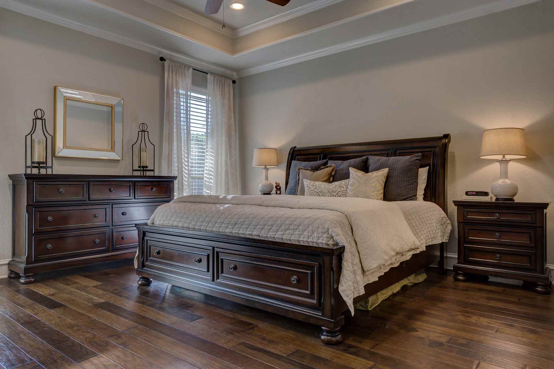modern bedroom with vintage furniture
